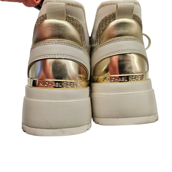 Michael Kors Womens Muse Glitter Gold Mesh Trainer Sneakers 10M - Picture 4 of 14